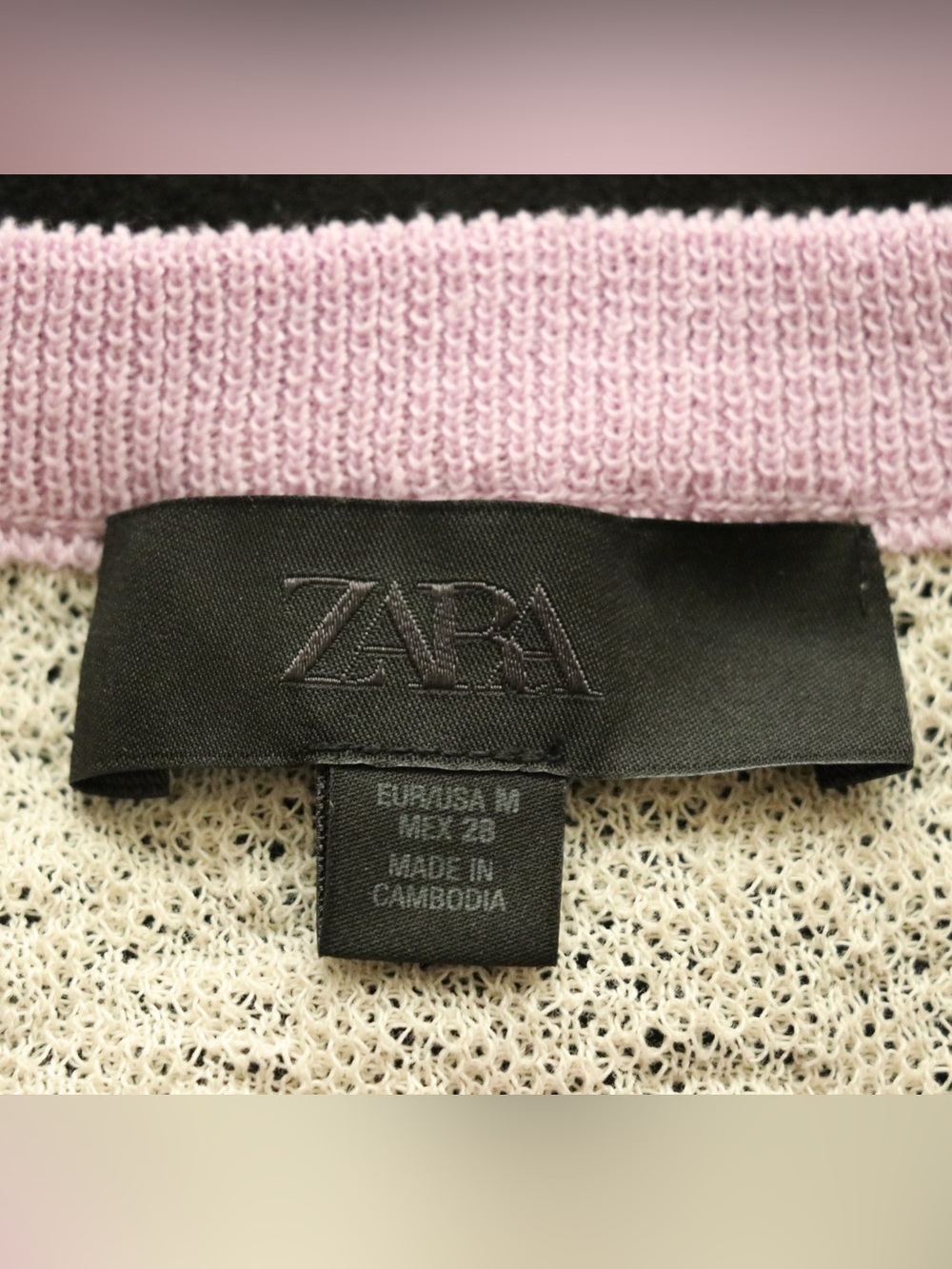 Zara Open Knit Colorblock Cardigan Cream Purple Mint NWOT Medium - Picture 4 of 4